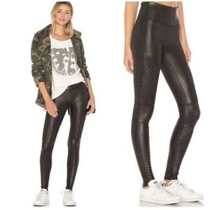 Spanx Faux Leather Moto Leggings Womens Black Shaping Size Large